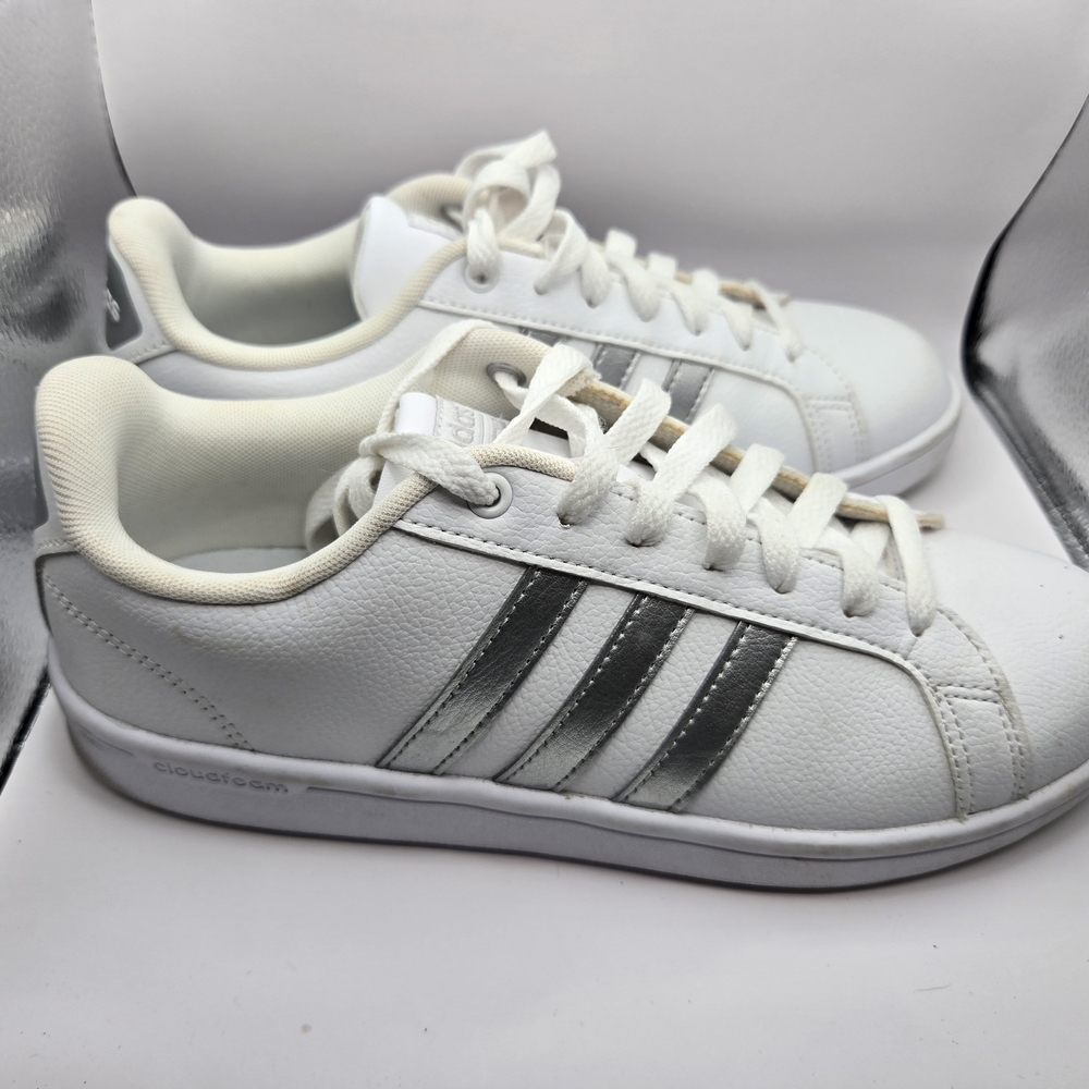 Adidas White and Silver Cloudfoam Sneakers, Size 8